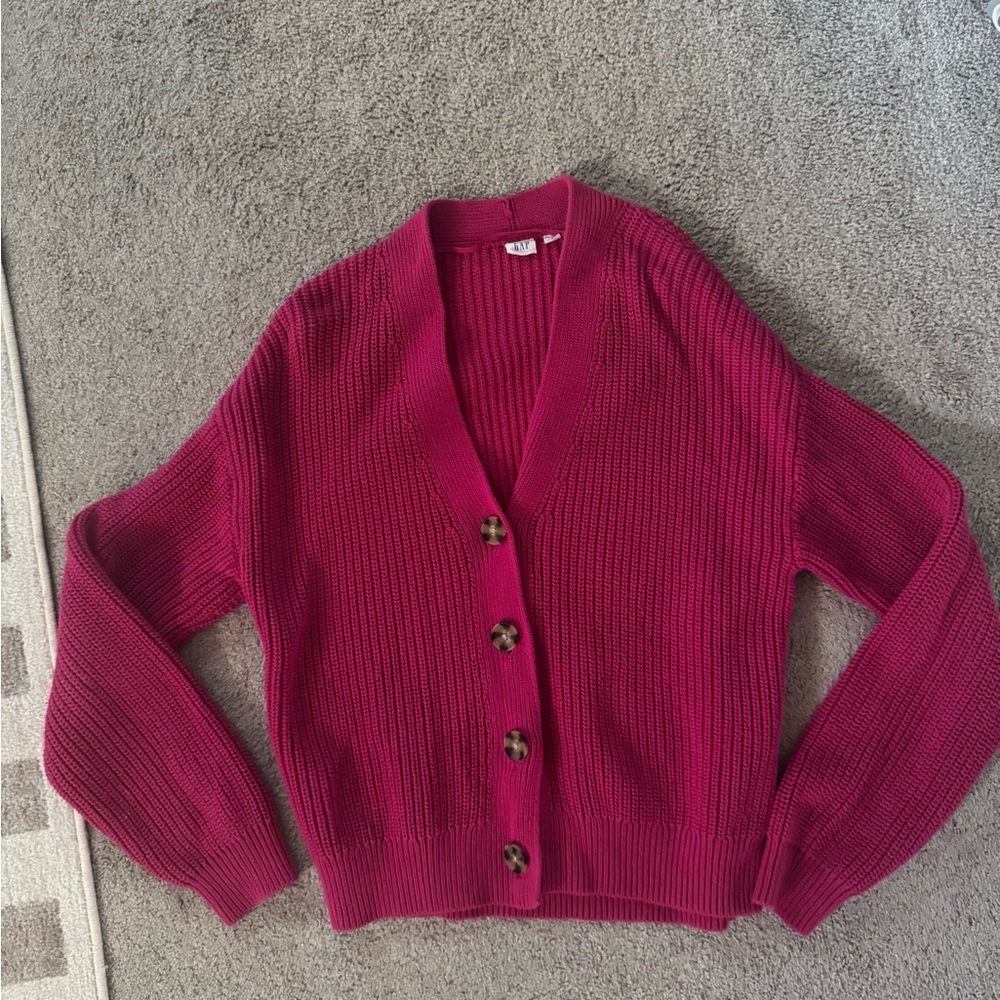 GAP Pink Cardigan Sweater V-Neck Ribbed Knit